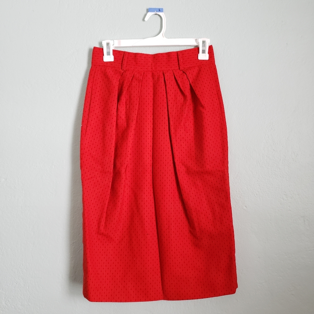 Christian Dior red and black polka dot wool pencil skirt, size 8